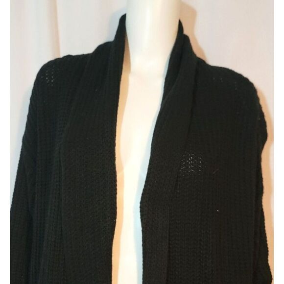 NWT - One Grey Day Black Knit Superfine Merino Open Cardigan W Pockets - Sz L - Picture 5 of 10
